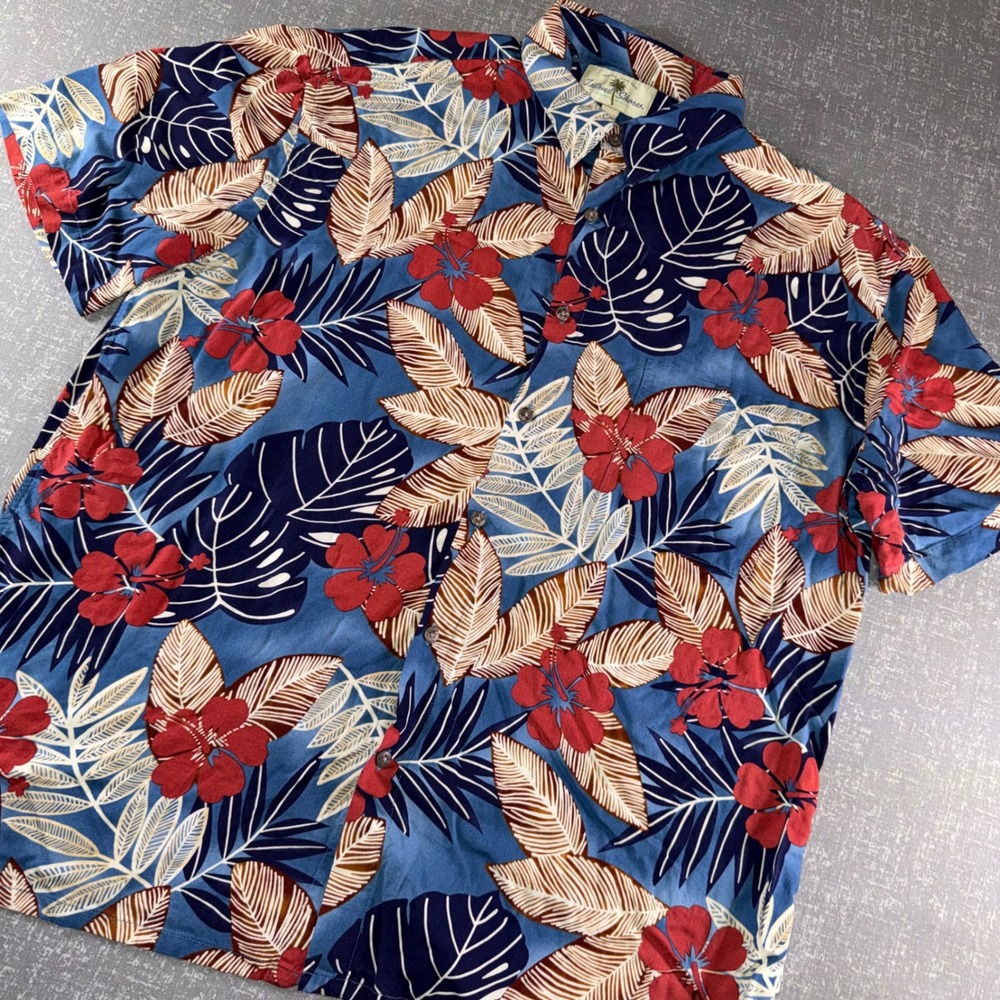 Island Shores Mens XL Aloha Tropical Floral Rayon Short Sleeve Hawaiian Shirt